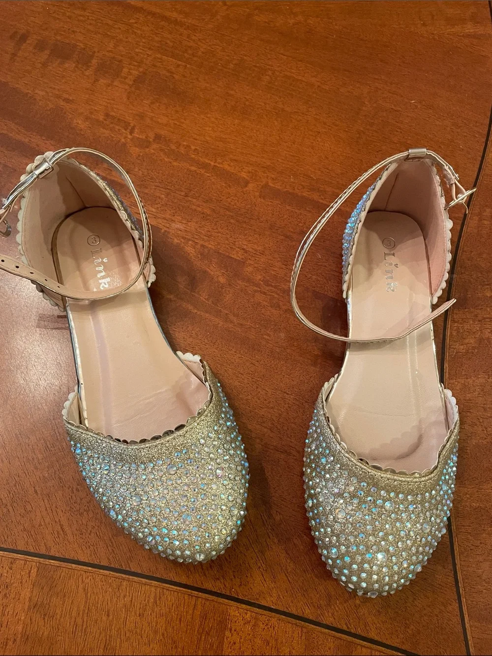 Girls' Sparkle Gold Ankle-Strap Flats